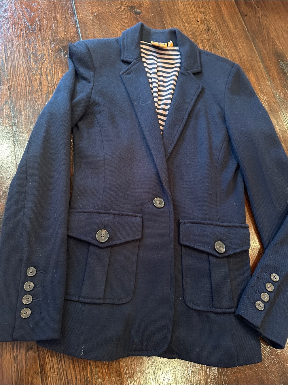Tory Burch Knit Navy Single-Button Tailored Blazer